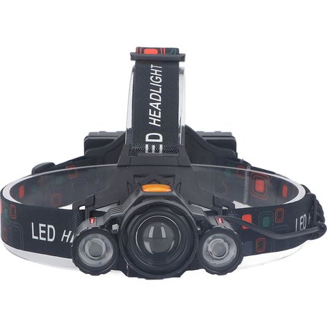 TD00608 Lampe frontale noire à 3 têtes, écran électronique, style sac à dos, rechargeable USB intelligent, éclairage extérieur longue portée pour travail, batterie intégrée incluse (1/5)
