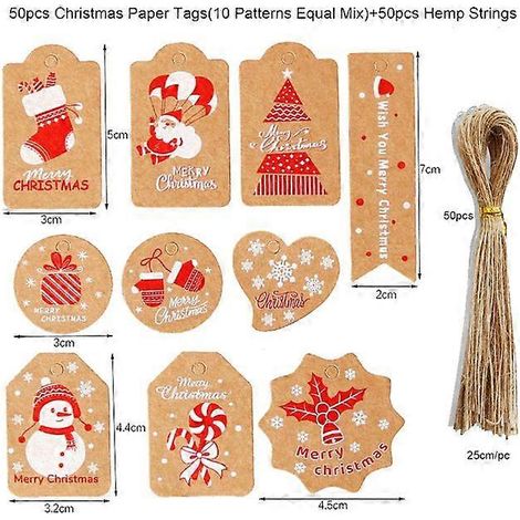 Lot de 50 étiquettes cadeaux de Noël en papier, pour emballage cadeau DIY, décorations à suspendre au sapin de Noël et décorations du Nouvel An. 50 pièces - lot de 7.