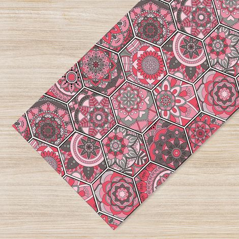 Tappeto da cucina antiscivolo, antimacchia passatoia multiuso 50x150 - Esagoni rosa