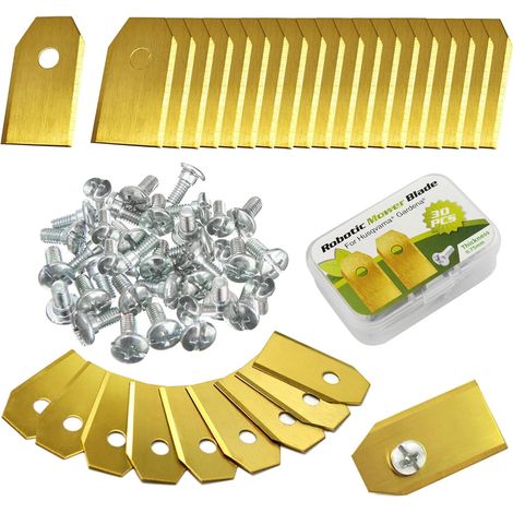 Lot de 30 lames en acier inoxydable et 30 vis pour robots tondeuses – Lames de rechange de 0,75 mm avec revêtement en titane compatibles avec les robots tondeuses Automower, Gardena et Yard Force (1/5)