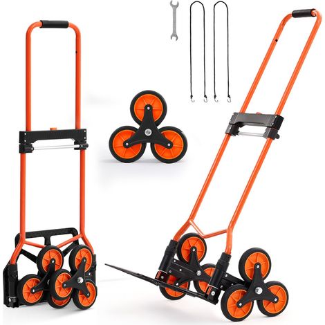 Chariot de montée d'escaliers, capacité 54 kg, pliable, poignée télescopique, 6 roues et 2 élastiques, pour courses et entrepôt. (1/5)