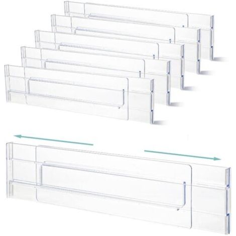 6 Pièces Taille 27,5 52cm Séparateur Tiroirs Réglable Organisateur de Tiroir Transparent Tiroir Extensibles pour Vêtements Coiffeuse Garde robe Cuisine (1/5)