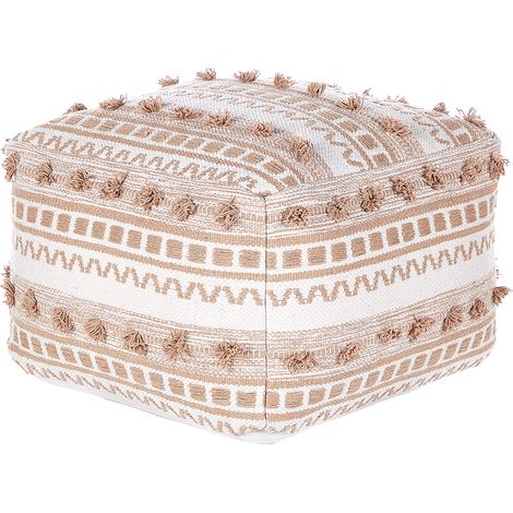 Puf cuadrado de algodón beige con patrón geométrico y relleno EPS 50 x 35 Karaw