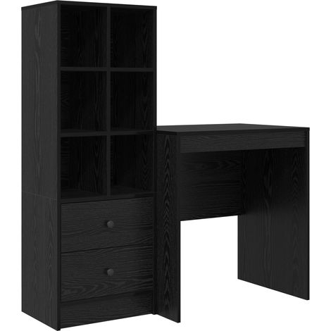 2 pcs Bureau d'ordinateur, Bureau d'étude avec tiroir et étagère Chêne noir fr74 - Maison La Vie (1/5)
