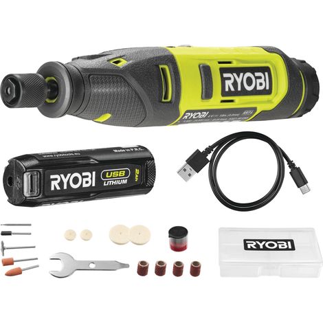 RYOBI RRT4-120GA15 Mini Utensile Multifunzione - 4V - 1 Batteria 2.0Ah - 1 Cavo USB C - 15 Accessori (1/5)
