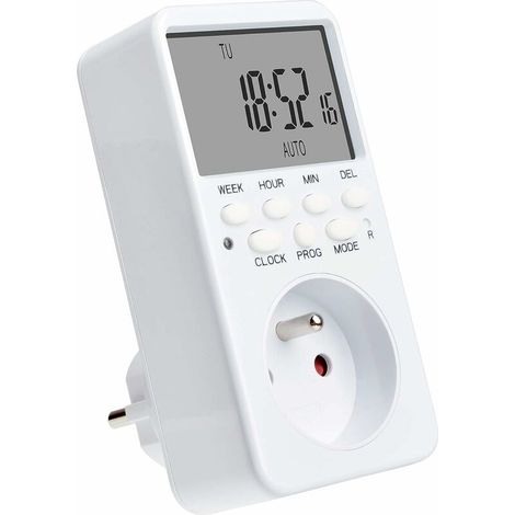 Prise Programmable Digitale, Programmateur Prise Électrique Hebdomadaire avec 20 Programmes, 24H Minuteur Prise avec LCD Écran Économie d'Energie pour la Maison——Adélala (1/4)