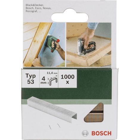 BOSCH 2609255857 - GRAFFETTE FILO FINE TIPO 53, LARGHEZZA 11,4 MM, SPESSORE 0,74 MM, LUNGHEZZA 4 MM, CONFEZIONE DA 1.000 PEZZI