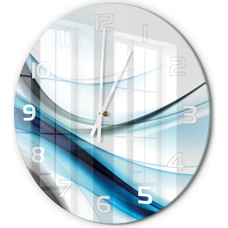 Horloge Murale Ronde Design Épuré Verre Trempé Silencieuse Sans Tic-Tac Abstraction de vague fi 60 cm (1/5)