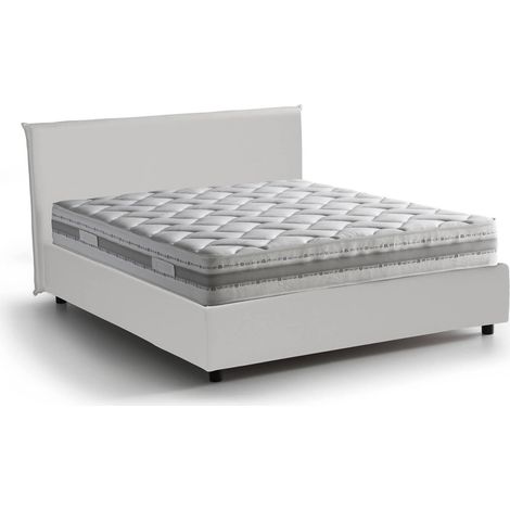 Talamo Italia Letto matrimoniale Bella, Letto contenitore con rivestimento in ecopelle, 100% Made in Italy, Apertura frontale, con materasso Cm 140x200 incluso, Bianco, con imballo rinforzato