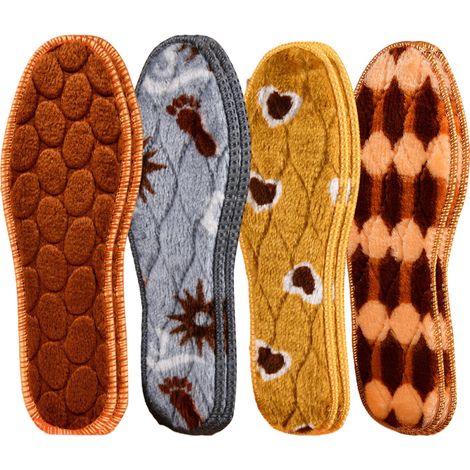 Lot de 4 paires de semelles intérieures chaudes et moelleuses pour hommes et femmes, idéales pour l'hiver et compatibles avec chaussures, bottes et pantoufles. Semelles de rechange épaisses et douces. (1/5)