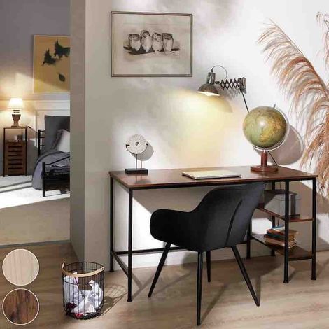 Table de bureau 2 étagères style industriel et loft en bois foncé 140 cm (1/5)