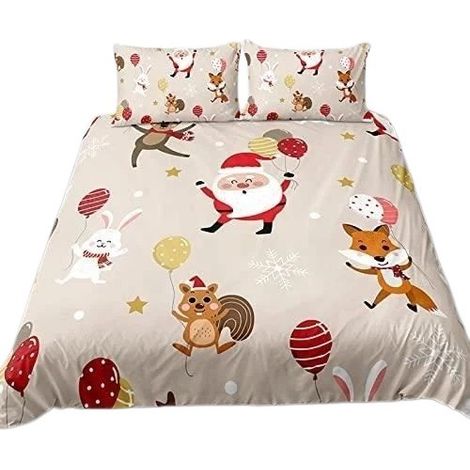 Parure de lit Père Noël 140x200cm en microfibre avec fermeture éclair et 2 taies d'oreiller (1/5)