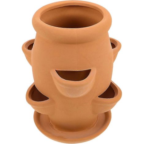 Pot de fleurs en terre cuite en forme de tour à fraises, à plusieurs poches, pour plantes succulentes, fleurs et autres végétaux. Design élégant pour le jardinage. (1/5)