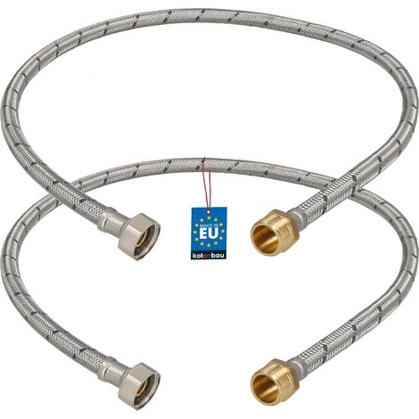KOTARBAU® Lot de 2 Flexible Robinet 1/2" x 1/2" - Flexible Eau - Tuyau Robinet 90 cm - Mâle x Femelle - Rallonge Robinet Cuisine Flexible - Acier Inoxydable - Tuyau Flexible Plomberie (1/4)