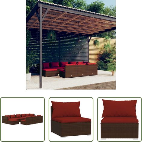 vidaXL Rattan - 10-tlg. Garten-Lounge-Set mit Kissen Braun Poly Rattan (1/5)