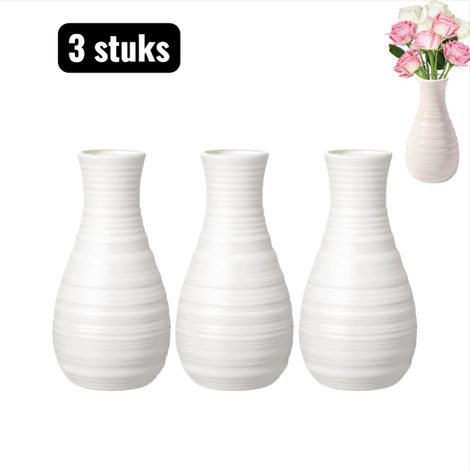 Lot de 3 vases - Vase artificiel en plastique - Vase décoratif incassable - Porte-fleurs artificiel minimaliste pour salon - Accessoires de salon - Blanc (1/5)