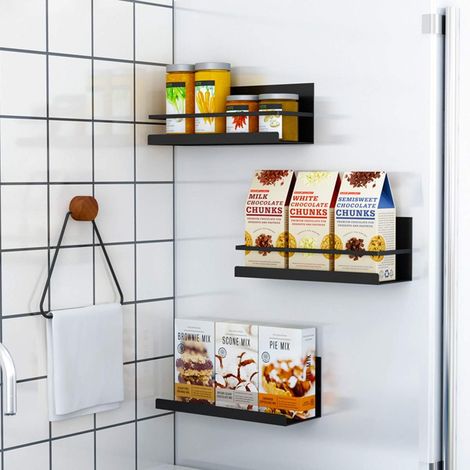 Magnetisches Gewürzregal, 2-teiliges magnetisches Regal für den Kühlschrank, multifunktionales, wandmontiertes, platzsparendes magnetisches Gewürzregal (schwarz)