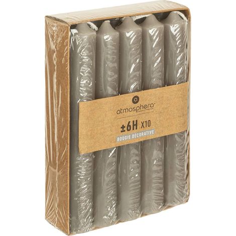 Lot de 10 Bougies Bâtons Gris H 16 cm - Atmosphera
