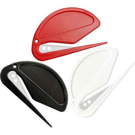 Lot de 3 coupe-enveloppes avec lame pour ouvre-lettres, emballages et papiers. Ouvre-courrier sécurisé. Coupe-enveloppes. Rouge, noir et blanc. (1/4)