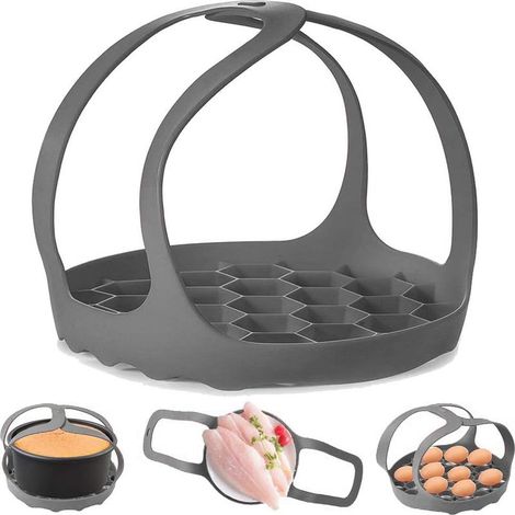 Autocuiseur Sling, Silicone Sling Bakeware 6Qt/8Qt Instantané Pot/Multi-Fonction Cooker Anti-échaudage Ustensiles de Cuisson à Vapeur Lifter Rack, Sans BPA Silicone Egg Vapeur Rack(Gris) (1/5)