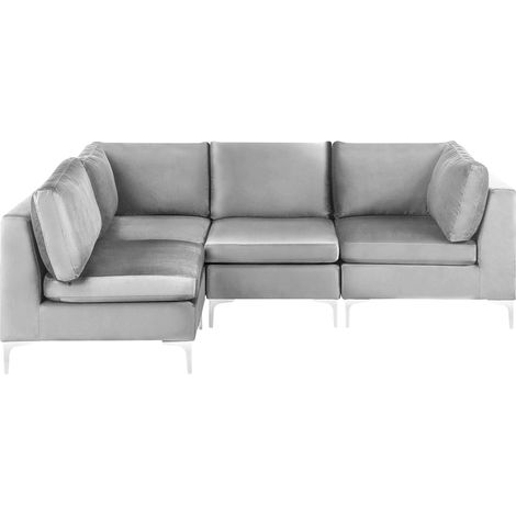 Modul Ecksofa 4-Sitzer EVJA Samtstoff Grau rechtsseitig