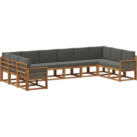 Set di divani da esterno 10 pz 10-Posti Naturale e Antracite vidaXL (1/5)