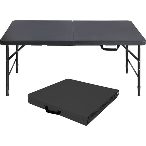Table de camping pliante et réglable en hauteur avec poignée, 125x61x58-74 cm, noire (1/5)