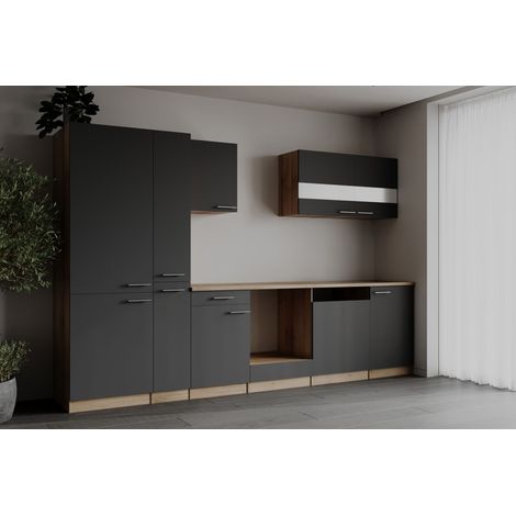 Einbauküche Küchenzeile Leerblock Eiche Sägerau Grau Merle 310 cm Respekta