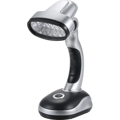 Tragbare Schreibtischlampe mit 12 LEDs, Betrieb mit 3 AA-Batterien, verstellbarer Lichtwinkel, ideal für Arbeit, Schule und Lesen, schwarz/silber, 1 Stück (1/5)