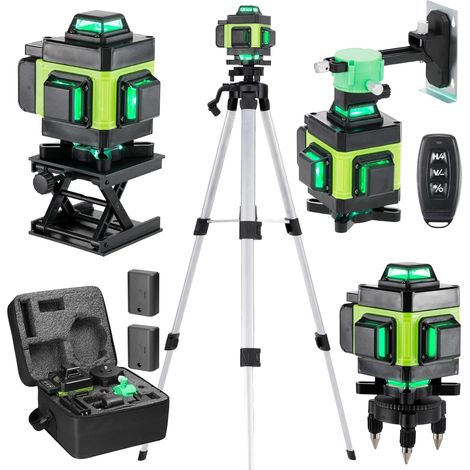 Niveau Laser 16 Lignes IP54 Niveau à Bulle, Batterie 2400 mAh x 2, avec Trépied Télescopique pour Pose de Carrelage, Séparateurs d'Installation, Kit Laser en Croix Vert (1/5)