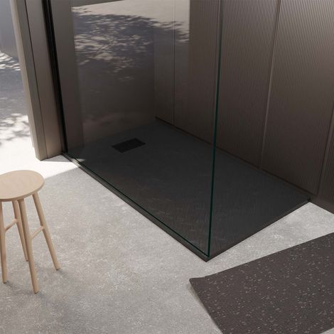 Pacco Piatto Doccia Nero Effetto Pietra 80x120 cm e Griglia motivo Lineare Nero Opaco