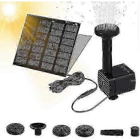 Pompe à bassin solaire avec batterie intégrée, proposant quatre styles de fontaine, adaptée aux aménagements aquatiques de jardin extérieur.