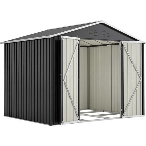 Cobertizo de jardín metálico negro 240 x 192,3 x 191 cm con puerta corredera y cierre (1/5)