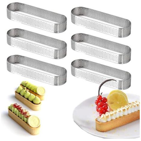 BUNTHAUS Cercle à Tarte Anneau à Tarte de Pâtisserie, Lot de 6 Moule Tartelette en Acier Inoxydable en Ovale Forme, Résistants à la Chaleur, Perforés pour Gâteaux en Mousse(13 4 2cm)
