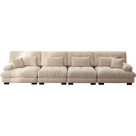 Sofá rinconera modular de 4 plazas en chenilla marrón claro con asiento profundo MODENUIT (1/5)