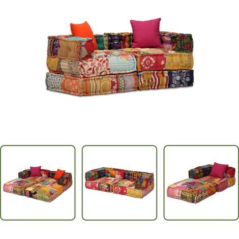Sitzpouf -  2-Sitzer Modularer Pouf Patchwork Stoff (1/5)