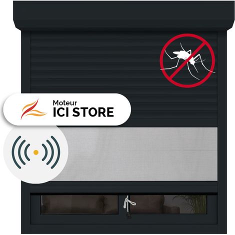 Volet Roulant avec Moustiquaire Intégrée moteur radio H135xL120 alu Anthracite 7016 (1/5)