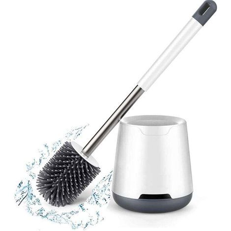 pair Brosse WC, Brosse de Toilette, SiliCône Antibactérienne balayette WC et Support de Toilette avec Soies De SiliCône Propres, avec Base de Filtre à Eau et à Séchage Rapide, Mural Monté, Blanc WC Br
