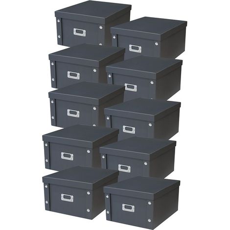Lot de 10 boîtes de rangement en carton noir 28 x 35 x 18 cm (1/5)