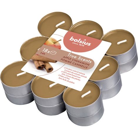 Bolsius Duftteelichter True Scents Apfel Zimt Ø 3,8 cm, 18er Pack
