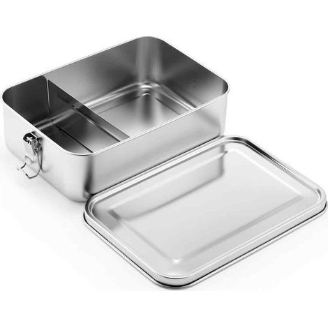Lunchbox aus Edelstahl, 800 ml, auslaufsicher, mit herausnehmbarer Trennwand, langlebig und umweltfreundlich, aus Edelstahl mit Fächern. (1/5)