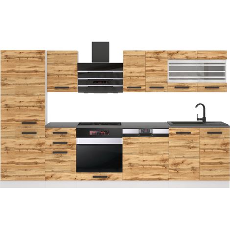 Belini Cuisine Equipee Complete Cindy Muebles de Cuisine Complets - 300 cm. Cuisine Complete avec Plan de Travail, chêne wotan (1/3)