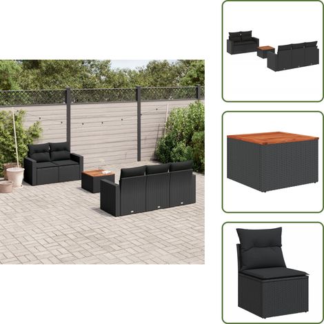 The Living Store 6-tlg. Garten-Sofagarnitur mit Kissen Schwarz Poly Rattan - Gartenmöbel - Esszimmergarnituren - Outdoor Möbel - Lounge Set - Balkonmöbel (1/5)