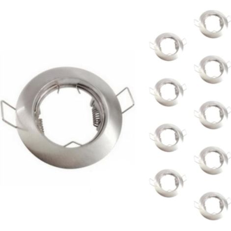 Pack de 10 - Support Spot Encastrable GU10 Rond en Acier Couleur INOX - SILAMP (1/2)