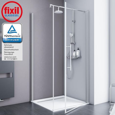 Schulte Duschkabine Drehtür mit Seitenwand Alexa Style 2.0, 5 mm Sicherheitsglas (ESG) Klar hell mit fixil Beschichtung, Alu-Natur, 90 x 90 x 192 cm (1/5)