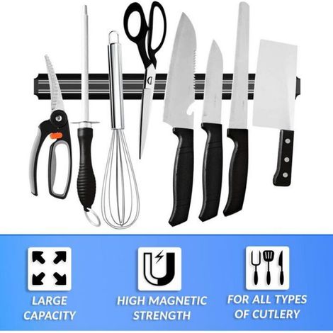 Porte couteaux aimanté cuisine 2 pieces 33 cms barre magnetique couteaux outils barre aimantée porte couteaux aimant couteau mural (1/4)