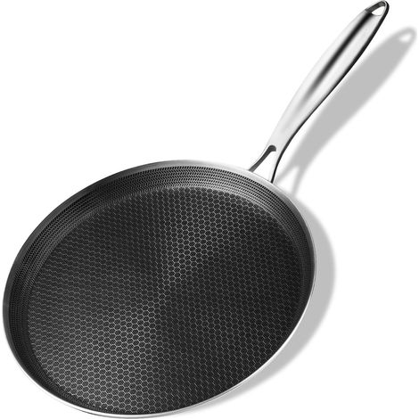 Poêle à Crêpes en Acier Inoxydable 28 cm, Poêle à Crêpes Induction, Revêtement Antiadhésif, Poignée Longue et Ergonomique, Sans PFOA (1/5)