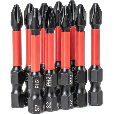 Set di punte Torsion PH2 da 1/4" 50mm, 10 pezzi. amio-04784 (1/5)