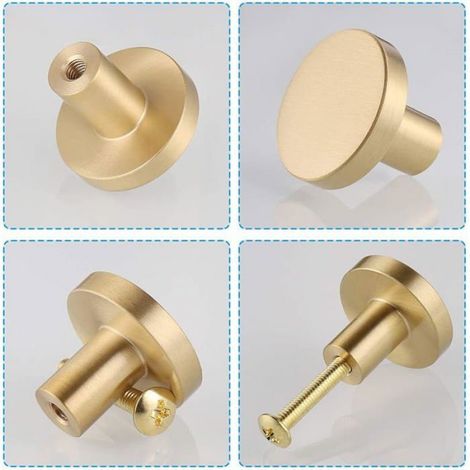 Poignée De Meuble - Laiton Massif - Diamètre 20 Mm Hauteur 25 Mm - Pour Tiroirs Armoires Et Meubles - Lot De 6 (1/5)