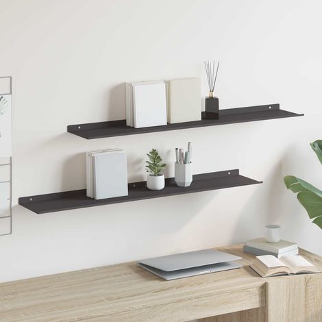 Schwebendes Regal 2 pcs Schwarz 100 x 18 x 2,5 cm Stahl (1/5)